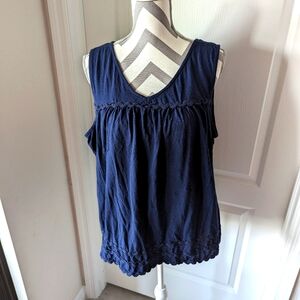 Navy Sleeveless Top with Ribbon Trim